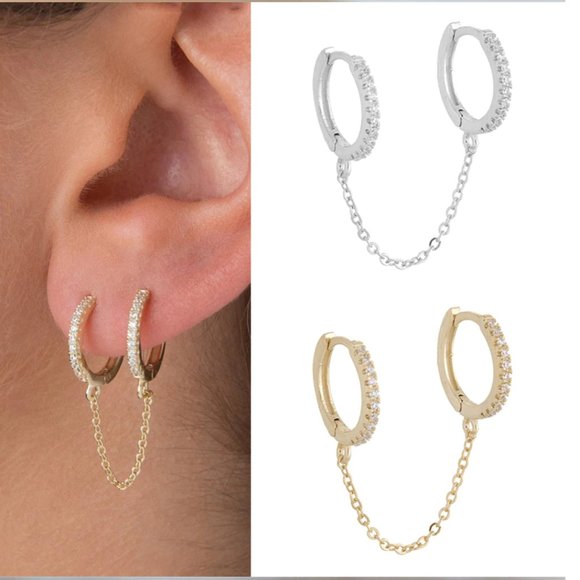 Double Hoop Chain Earrings - Picture 2 of 11